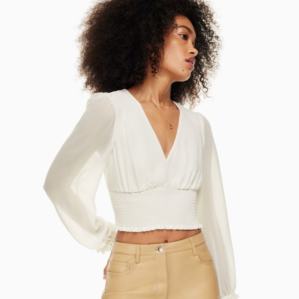 Wilfred White Smocked Crop Blouse